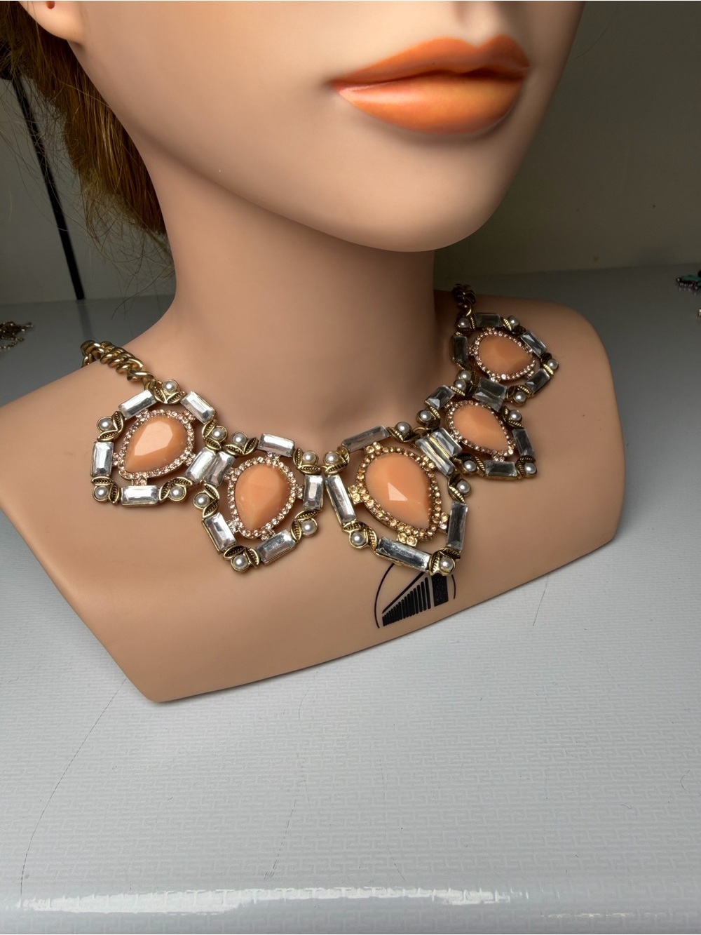 Gold-Tone Peach Teardrop Statement Necklace